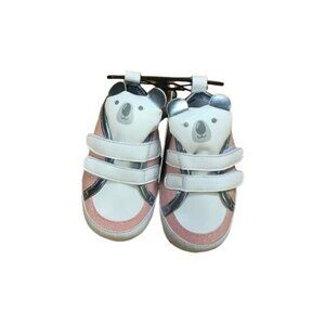 dELiA*s Baby Pink White Silver Bear Face Shoes w/ Easy Strap, Size 2 (3-6M)